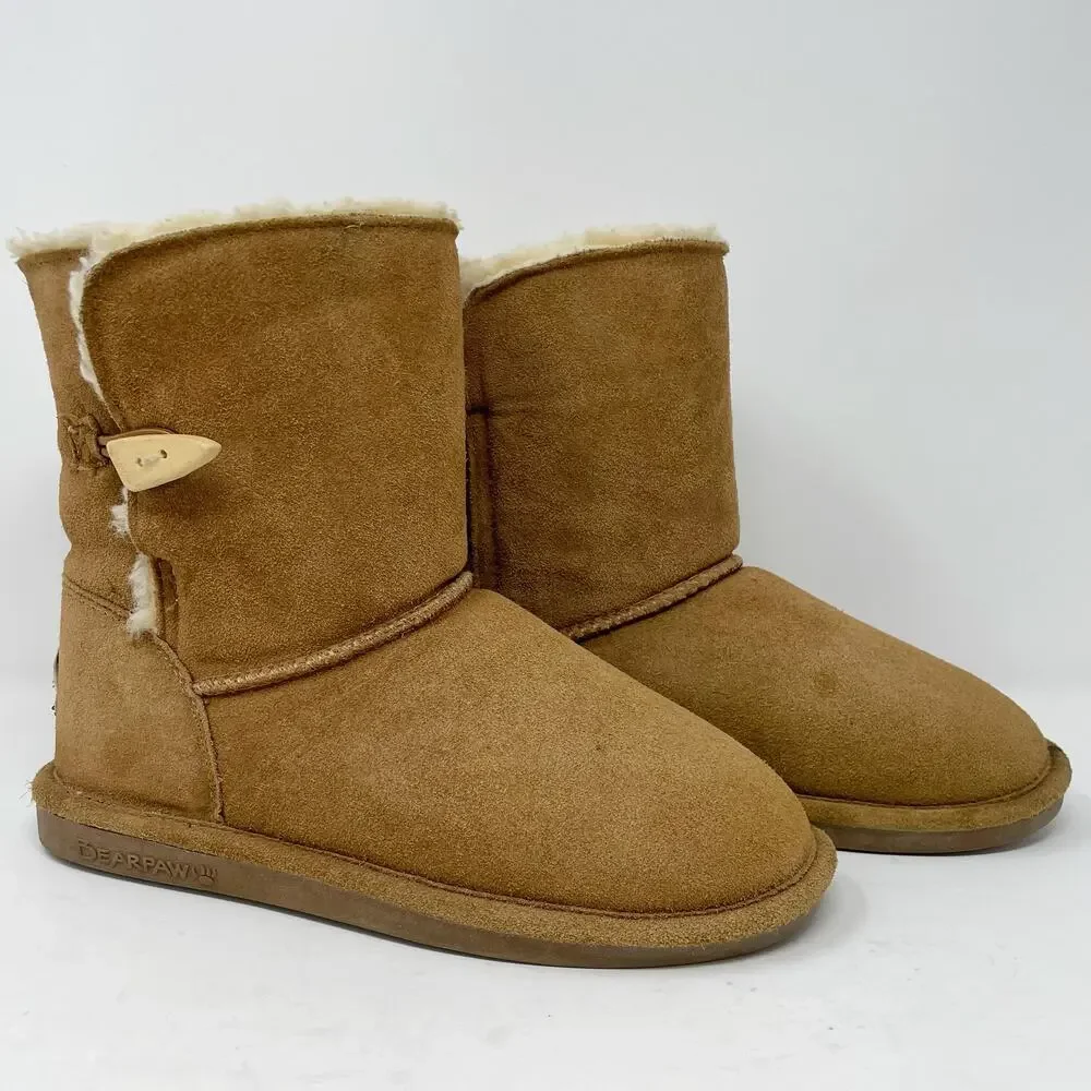 Bearpaw Tan Victorian Suede Boots Youth 5 Toggle Closure